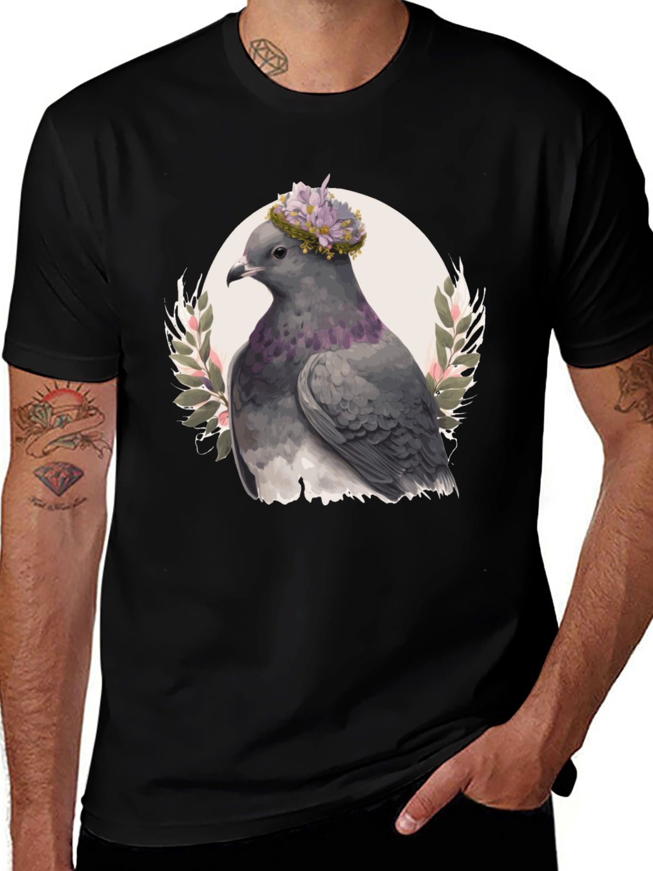 Variant 23 of Pigeon with Floral Crown Graphic Tee