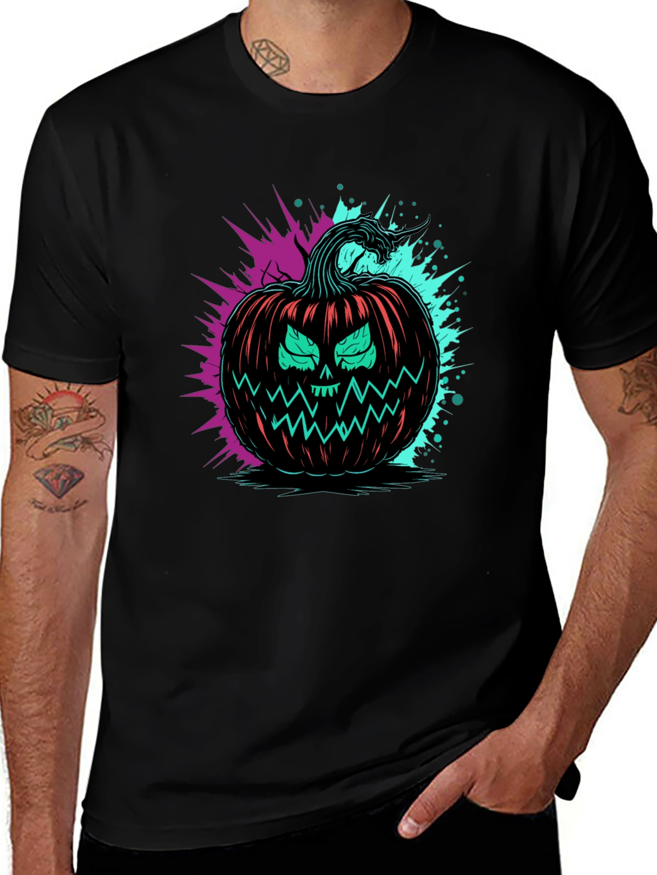 Variant 2 of Neon Pumpkin Graphic Tee - Halloween Ready!