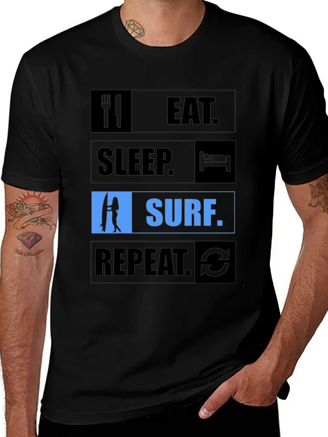 Variant 11 of Eat Sleep Surf Repeat T-Shirt - Surfing Lifestyle Tee
