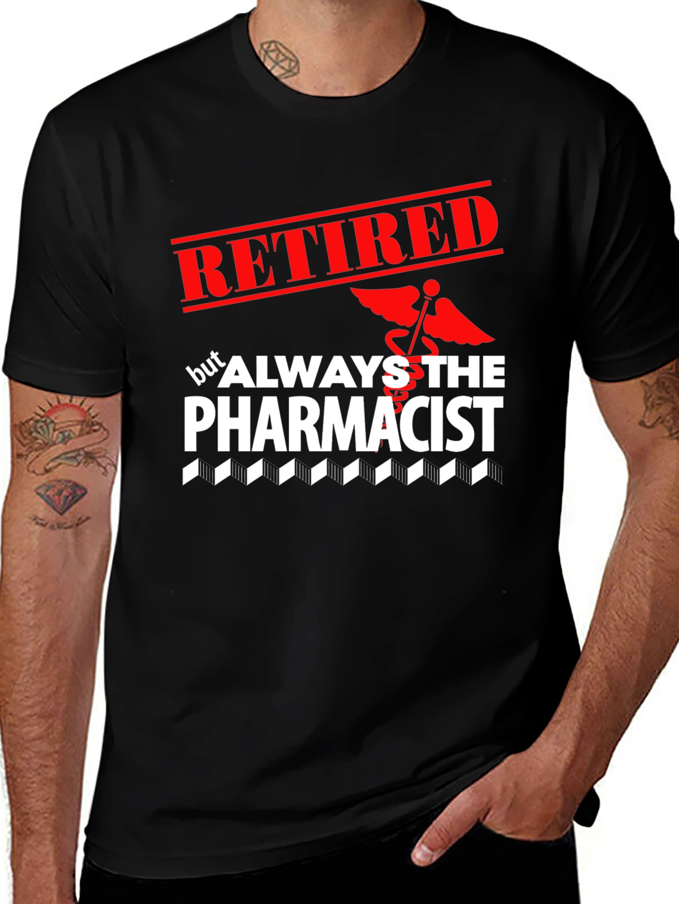 Black Retired Pharmacist T-Shirt - Always the Pharmacist main image