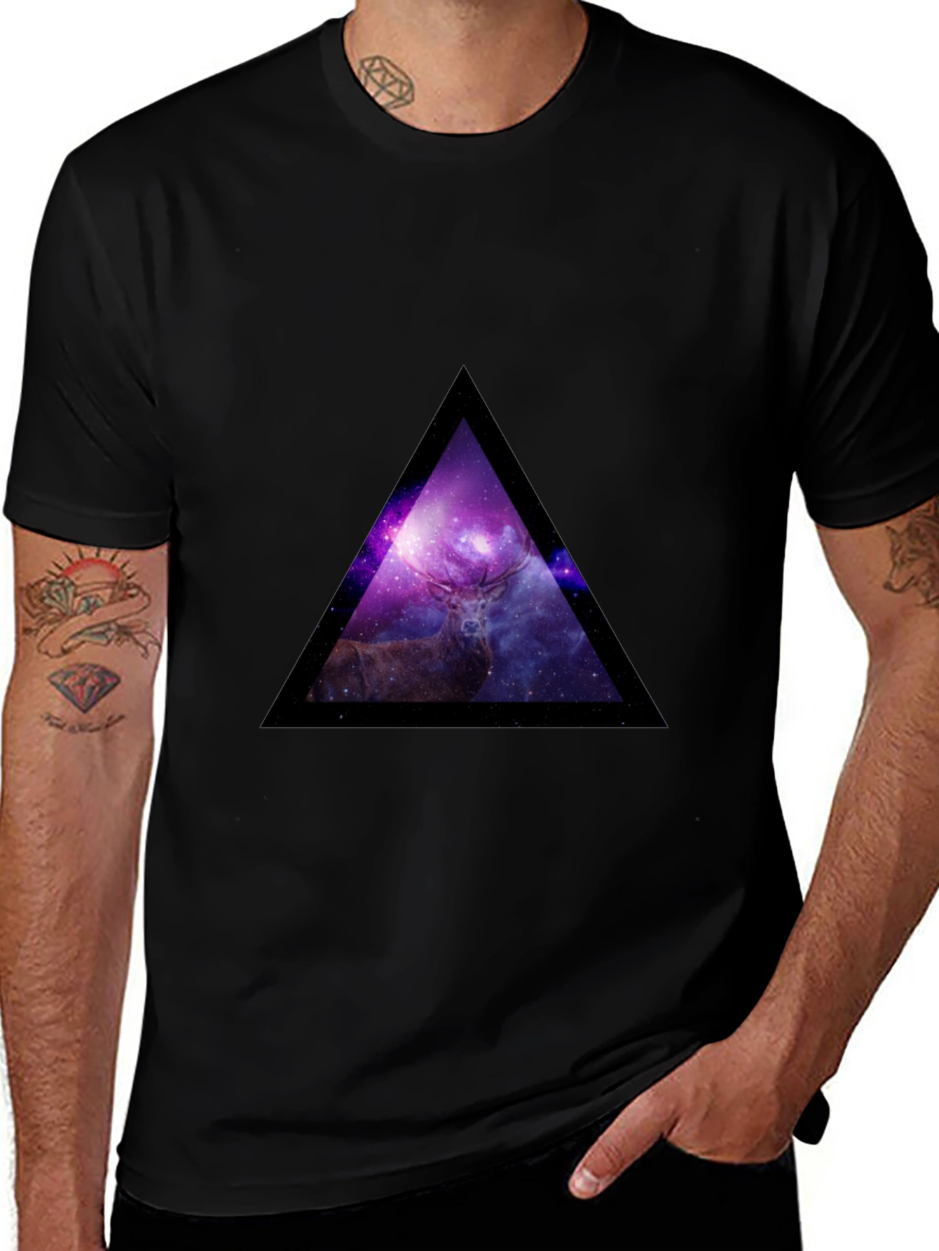 Variant 19 of Galaxy Deer Triangle Graphic Tee - Black
