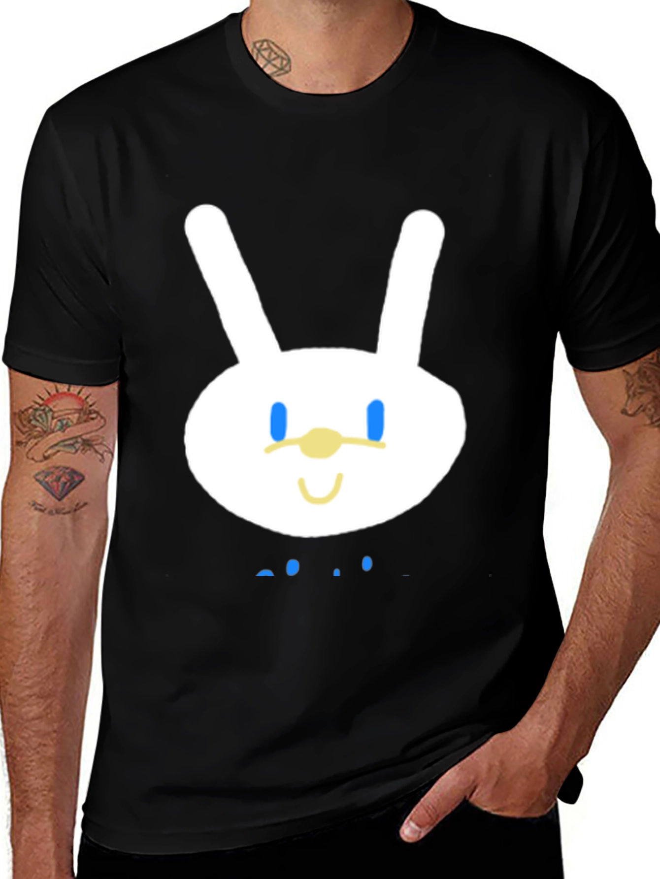 Variant 10 of Cute Cartoon Bunny Black T-Shirt