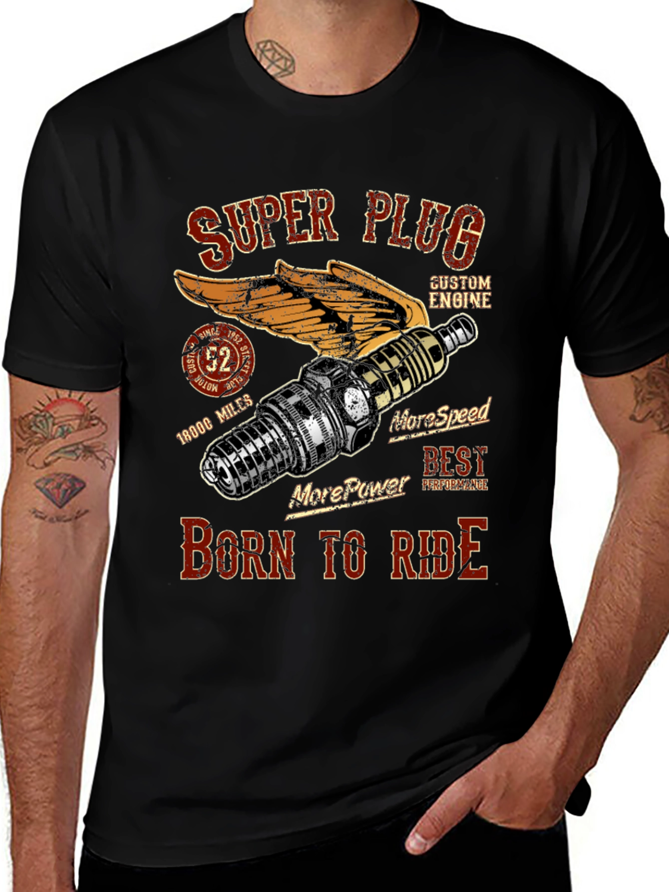 Super Plug Born to Ride Graphic T-Shirt - Custom Engine