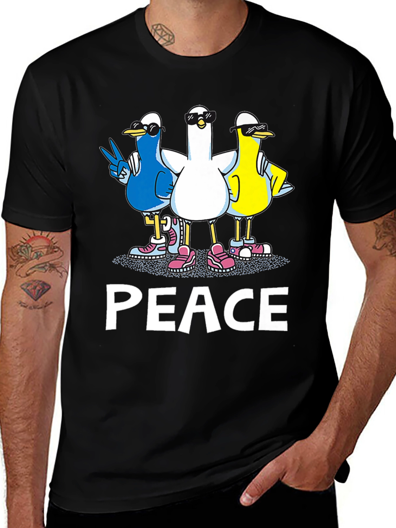 Variant 16 of Peace Ducks Black T-Shirt - Cool Graphic Tee