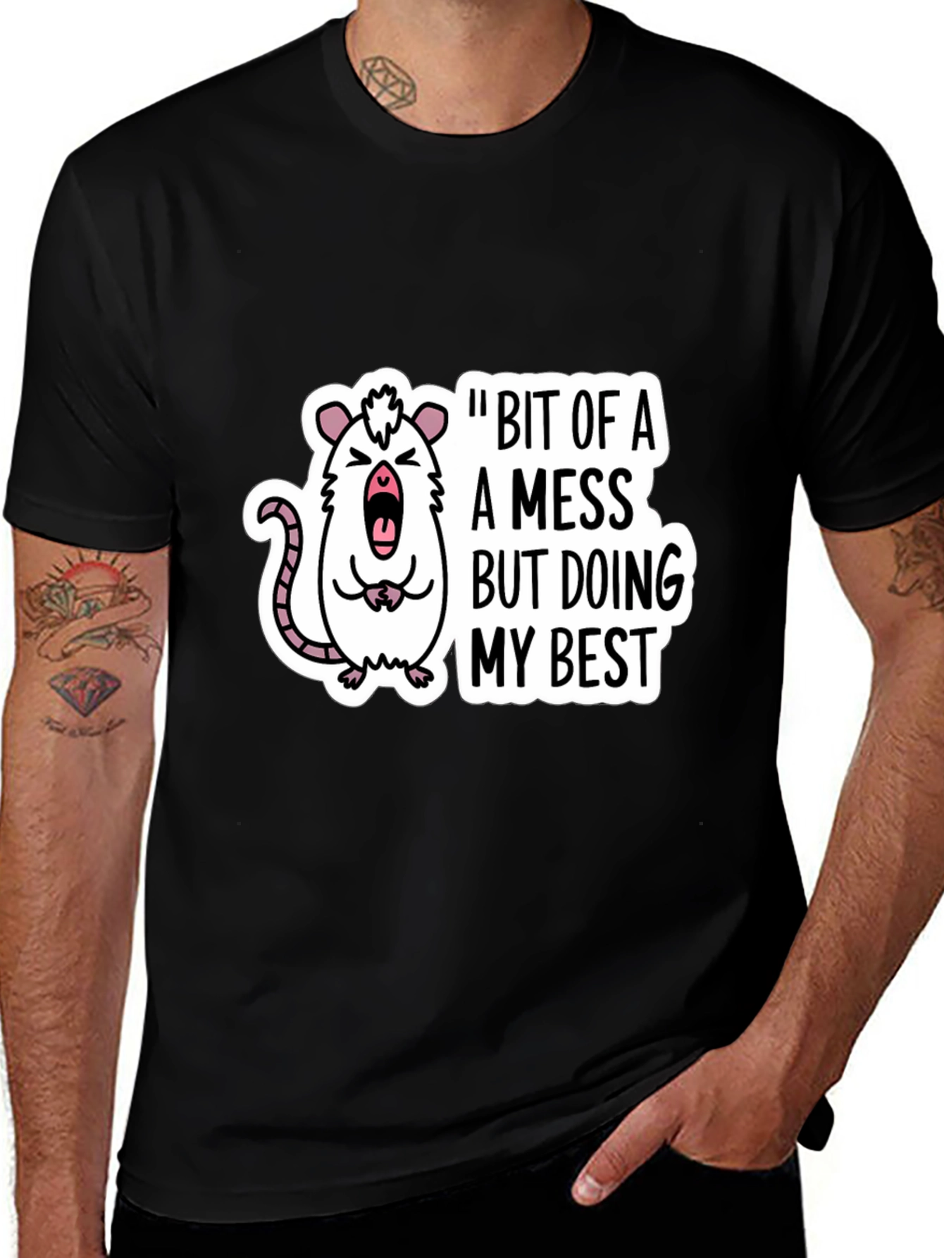 Variant 9 of Funny Rat "Bit of a Mess" Black T-Shirt