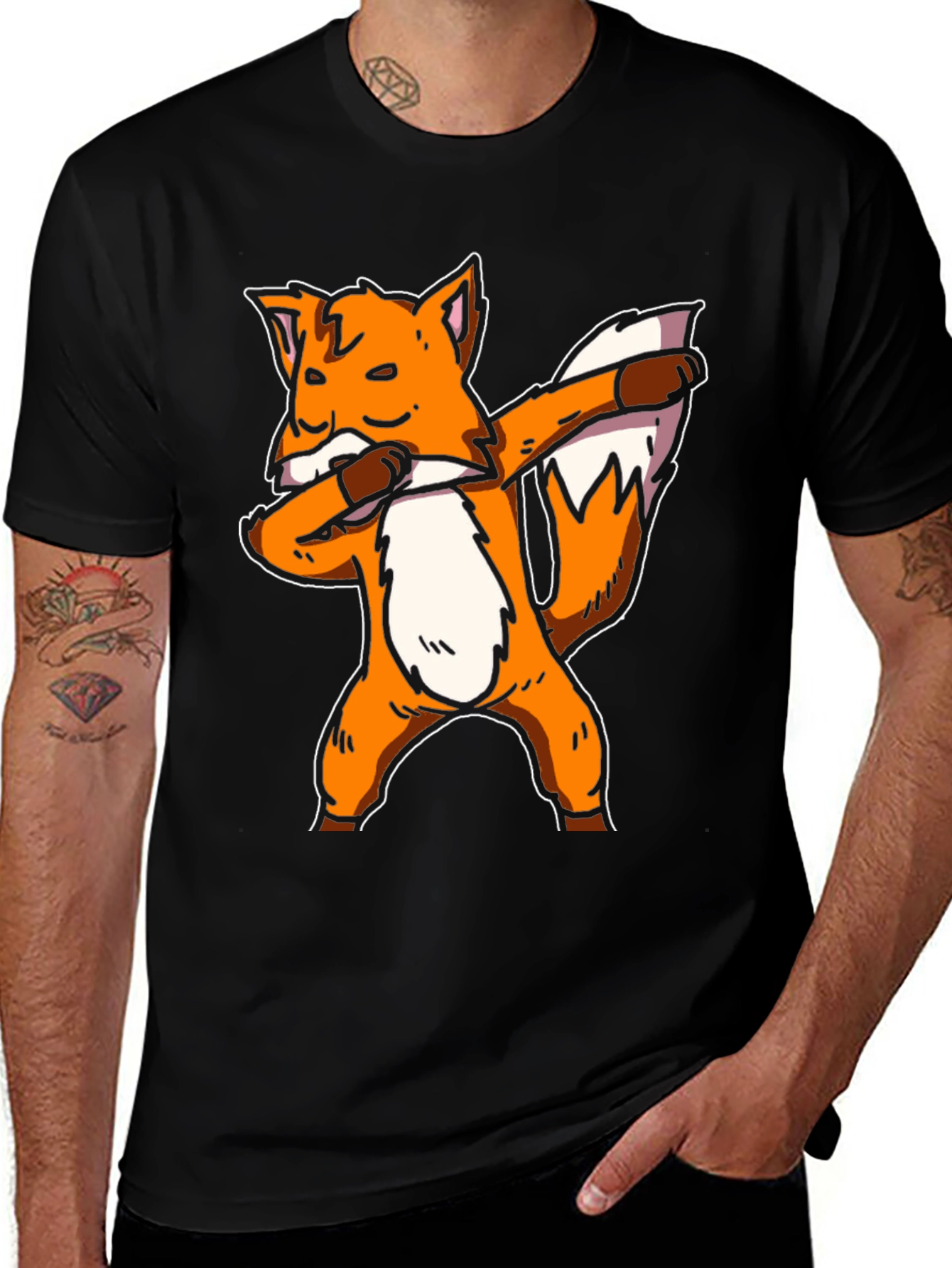 Variant 2 of Dabbing Fox Graphic T-Shirt - Trendy Black Tee
