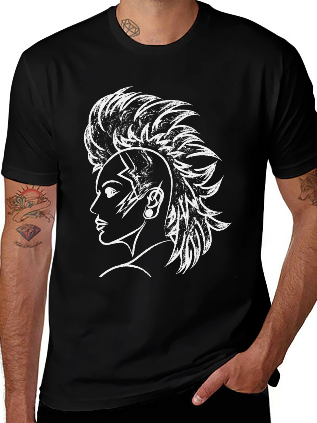 Variant 10 of Punk Rock Portrait Graphic Tee - Black Cotton T-Shirt