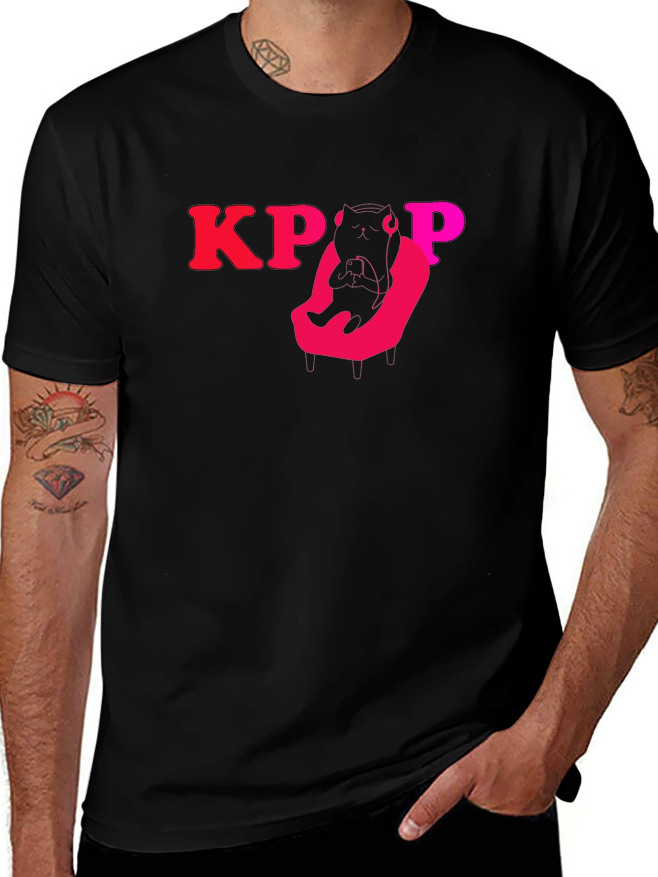 Variant 29 of KPOP Cat Gamer Black T-Shirt