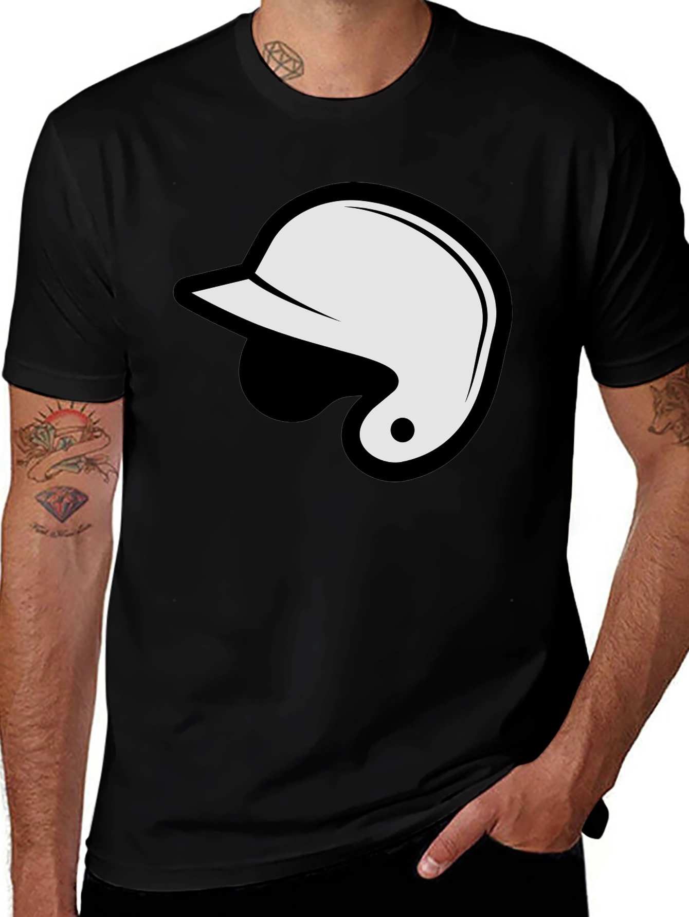 Variant 15 of Baseball Helmet Graphic Tee - Black Cotton T-Shirt