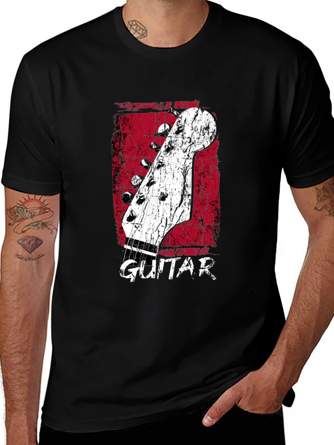 Variant 7 of Retro Guitar Headstock Graphic T-Shirt - Black
