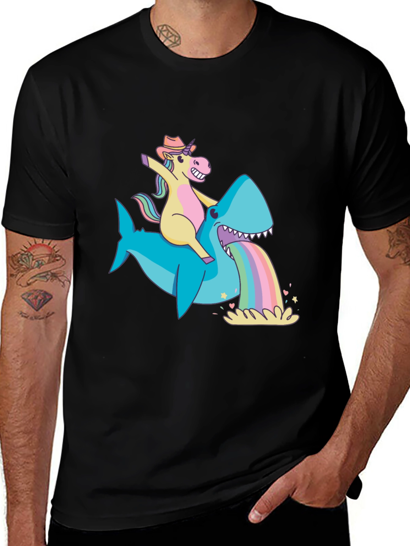 Variant 5 of Unicorn Riding Shark Rainbow Vomit T-Shirt