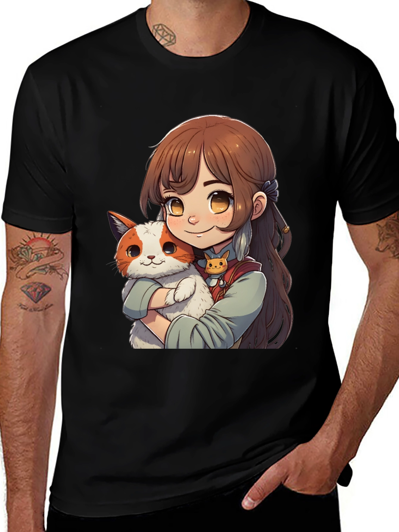 Variant 13 of Anime Girl with Cat T-Shirt