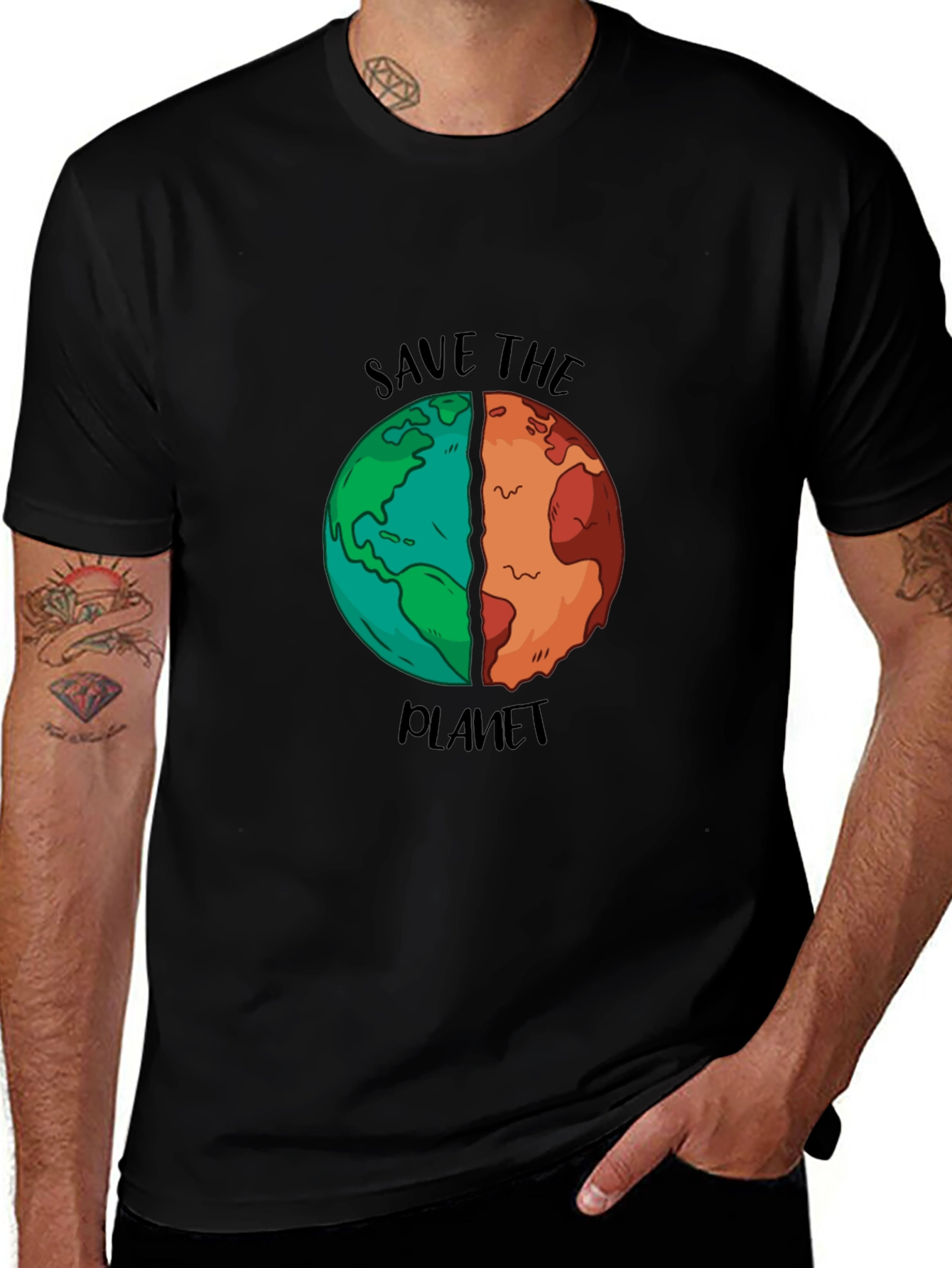 Variant 20 of Save the Planet Graphic T-Shirt - Black Cotton Blend