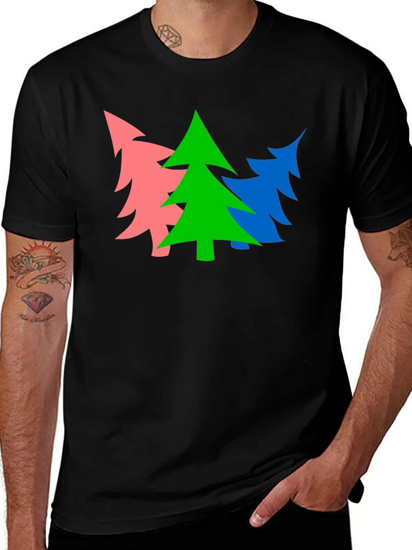 Variant 17 of Colorful Christmas Tree Graphic Tee - Black Cotton Blend