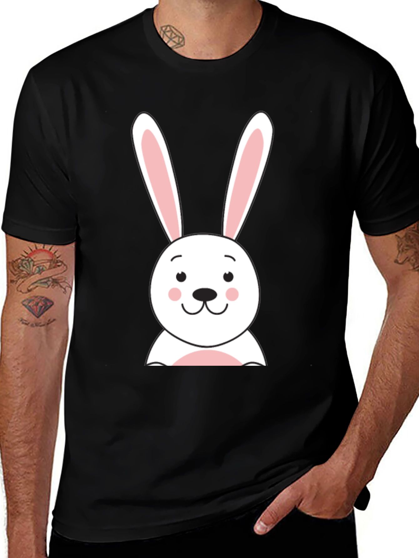 Variant 3 of Cute Bunny Graphic Tee - Black Cotton T-Shirt