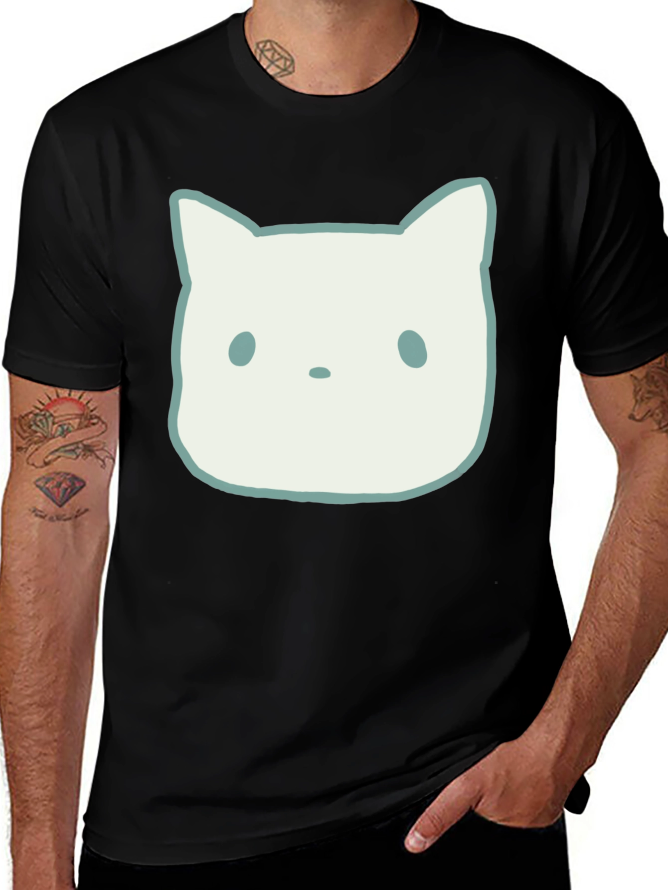 Variant 18 of Cute Cat Face Graphic Tee - Black Unisex T-Shirt