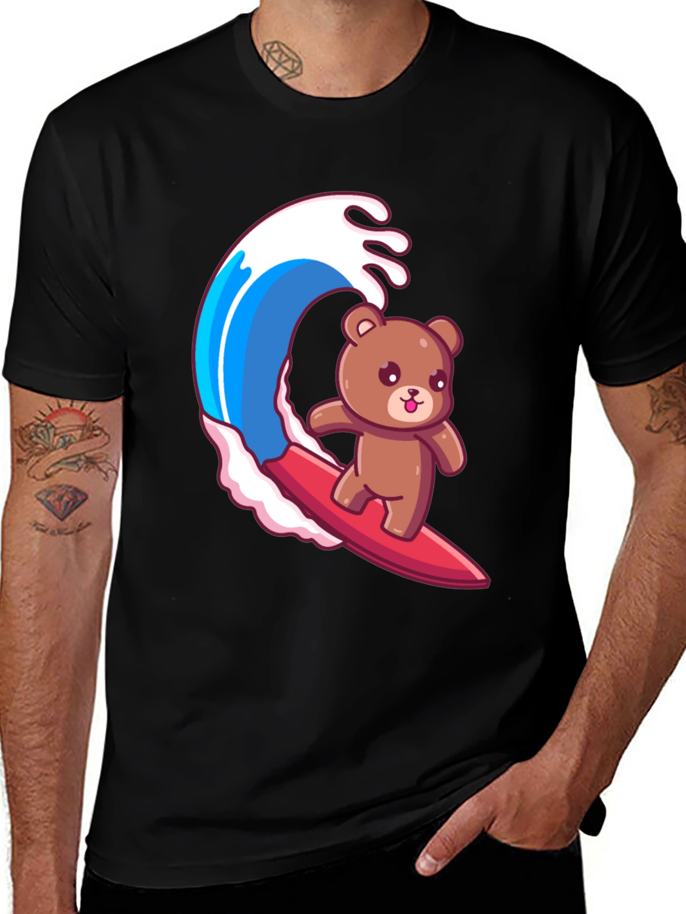 Variant 7 of Bear Surfing Wave Graphic Tee - Black