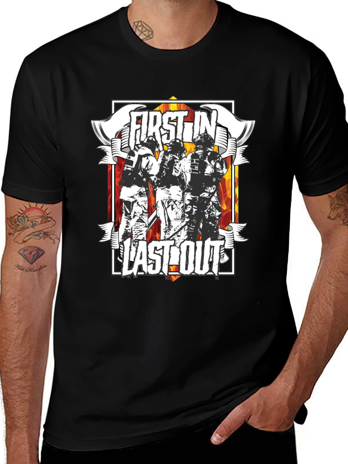 Variant 29 of Firefighter "First In Last Out" Graphic T-Shirt