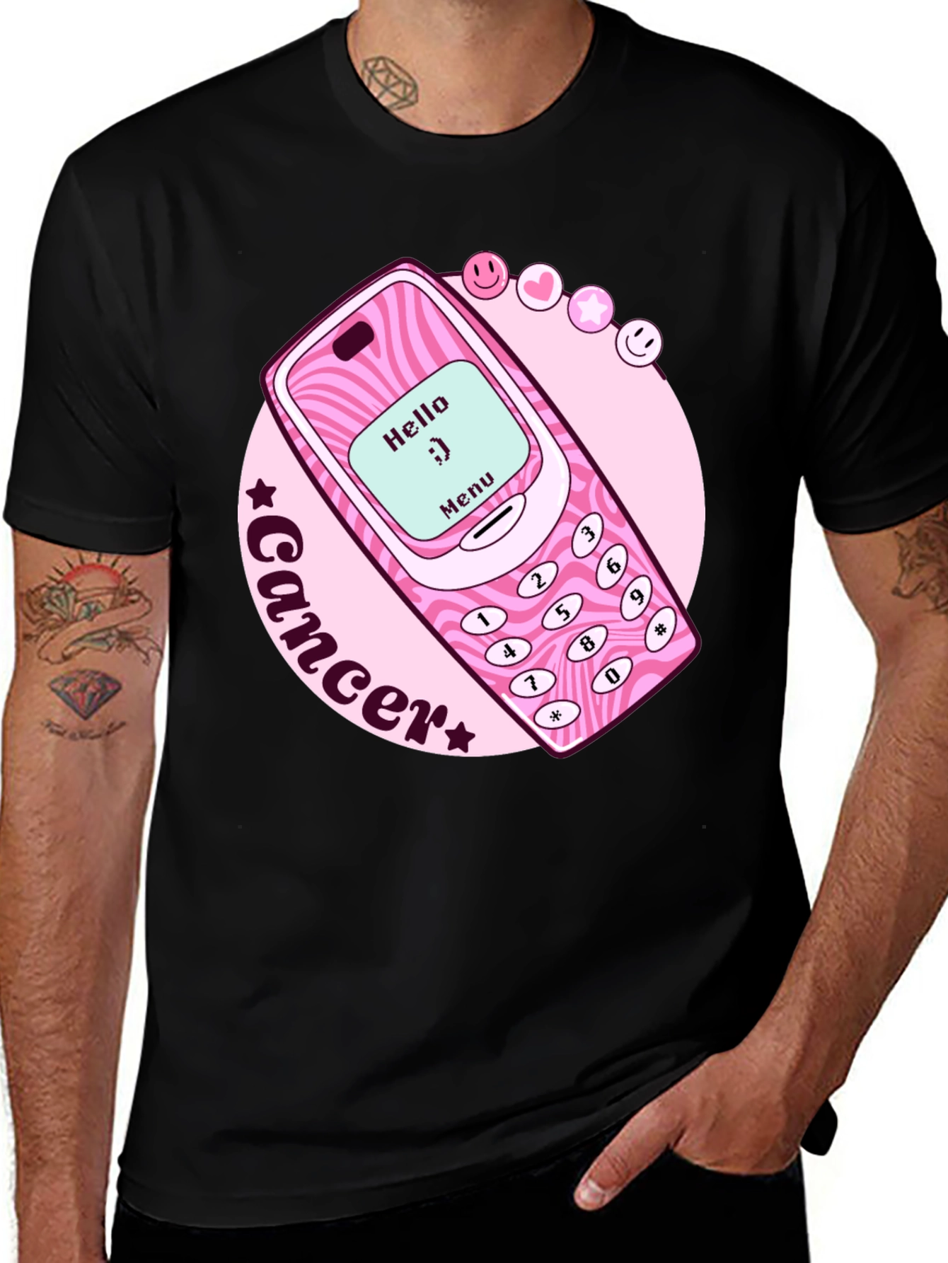 Cancer Zodiac Graphic Tee - Retro Cell Phone Design