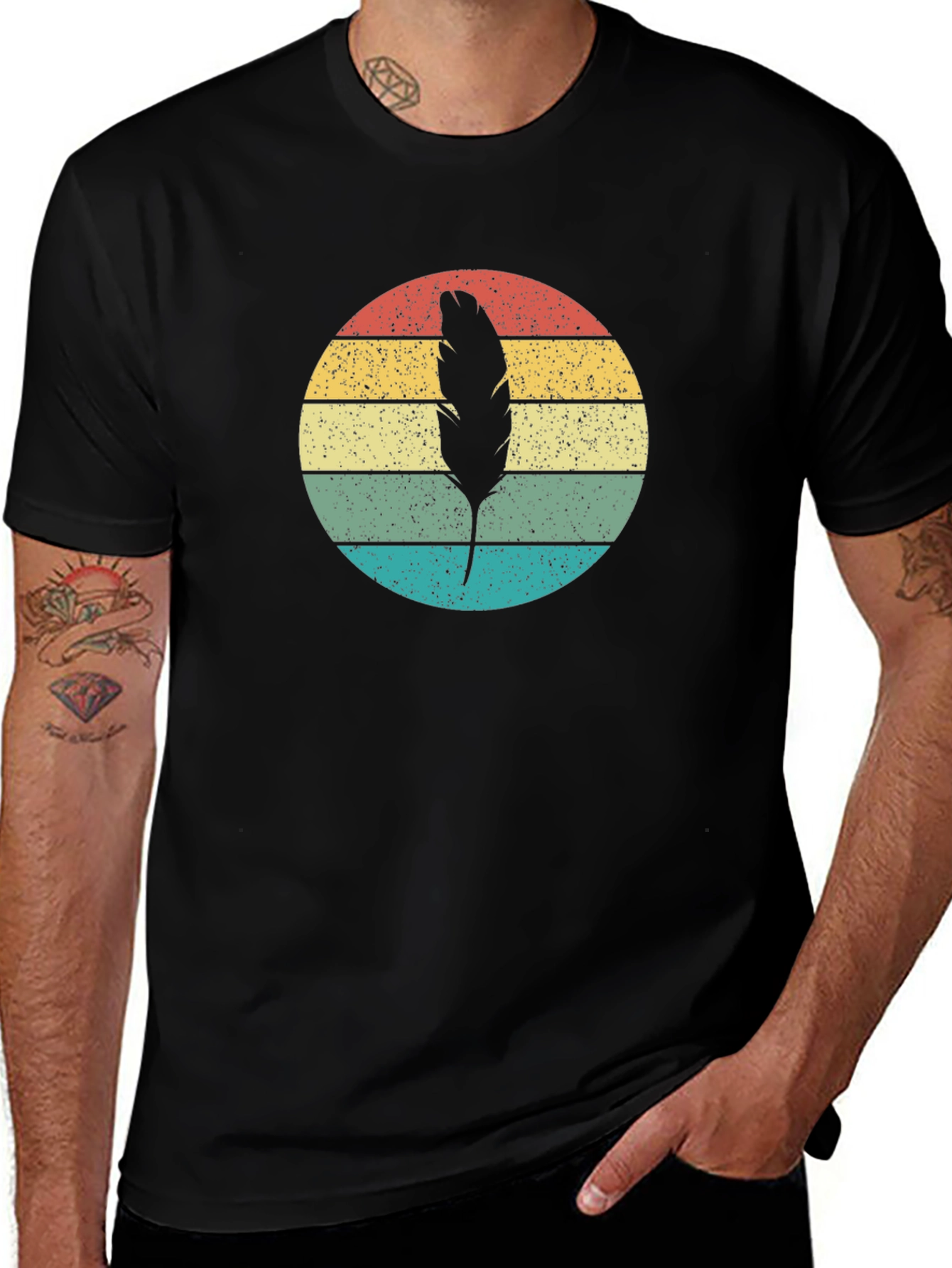 Retro Feather Graphic T-Shirt - Vintage Style Tee