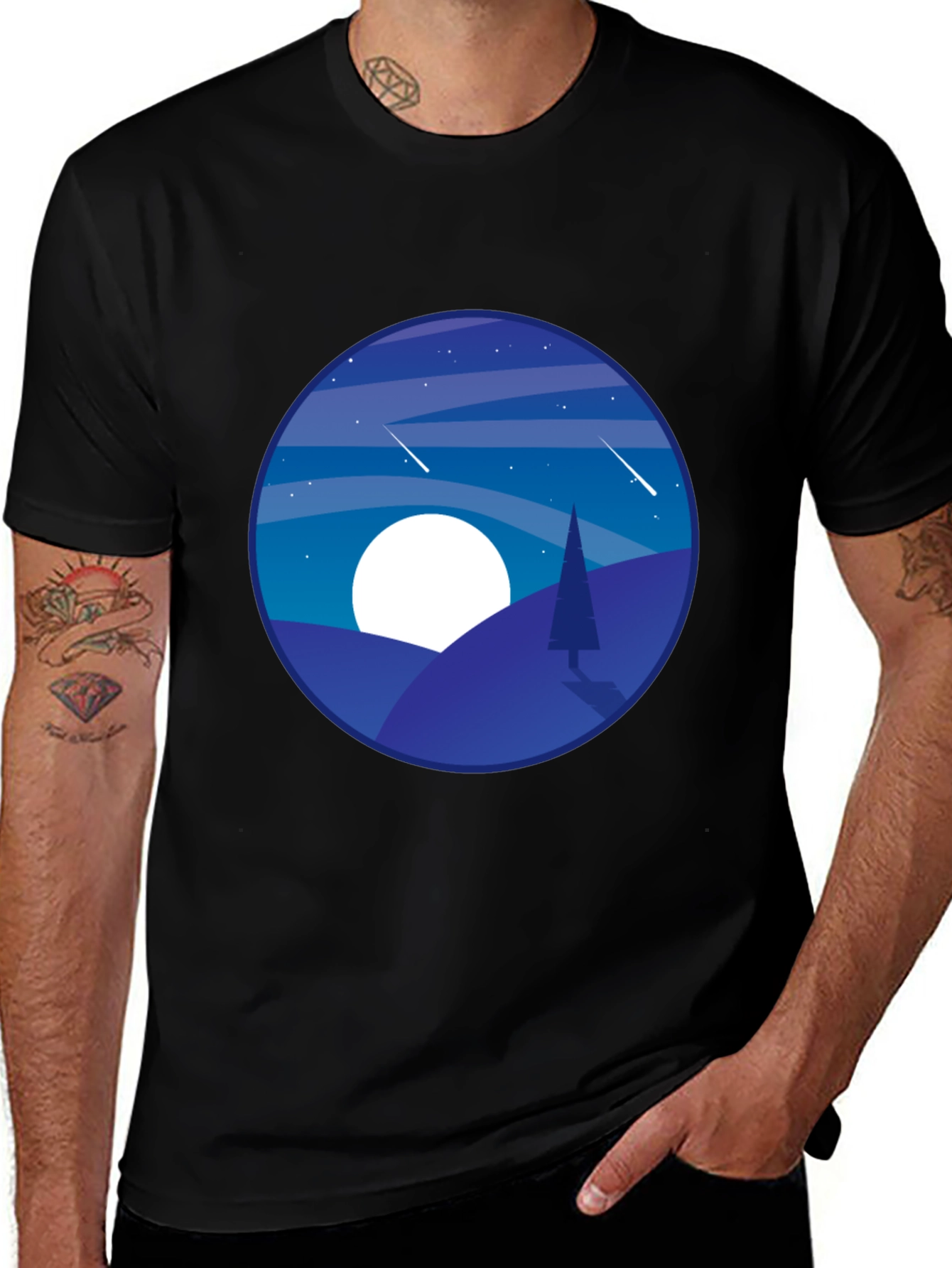 Variant 24 of Night Sky Tee - Moon, Stars, and Shooting Stars