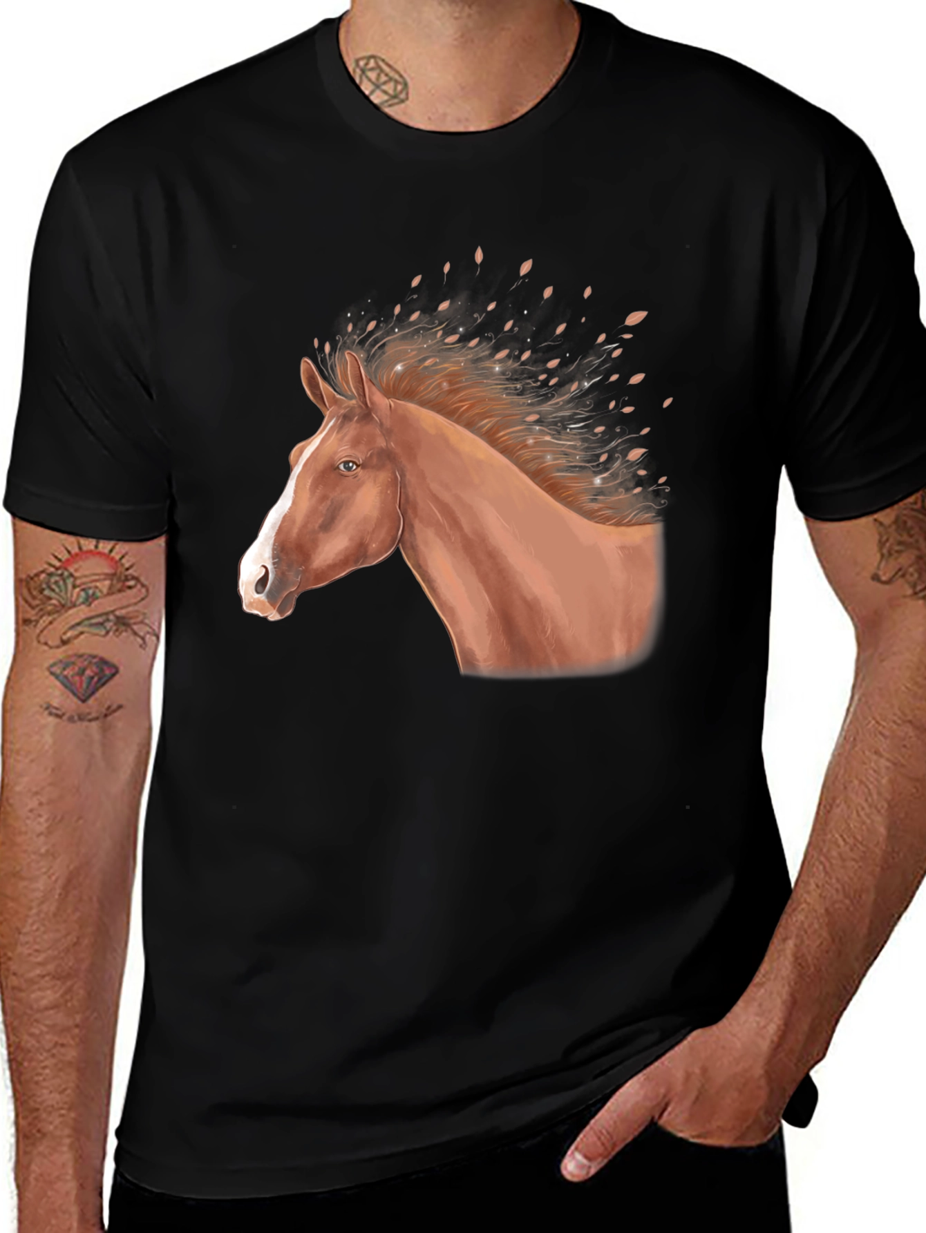 Variant 10 of Horse Graphic Tee - Black Cotton Blend T-Shirt