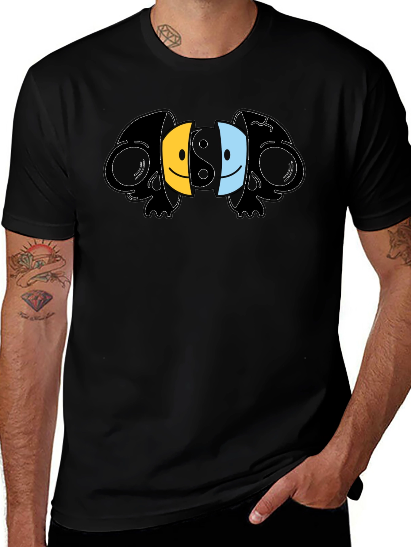 Variant 16 of Yin Yang Skull Smiley Face Graphic T-Shirt