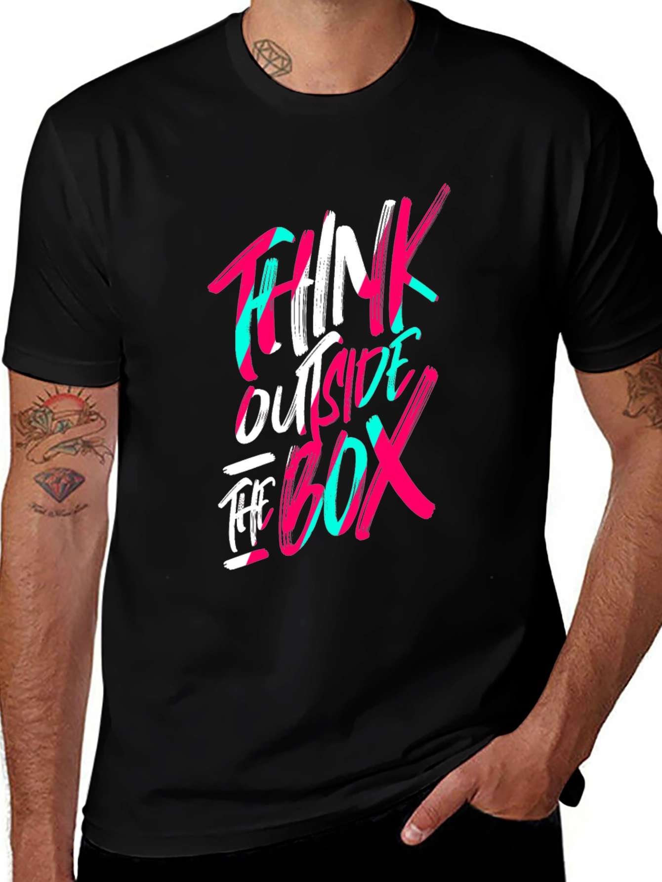 Variant 14 of Think Outside the Box Graphic Tee - Black Cotton T-Shirt