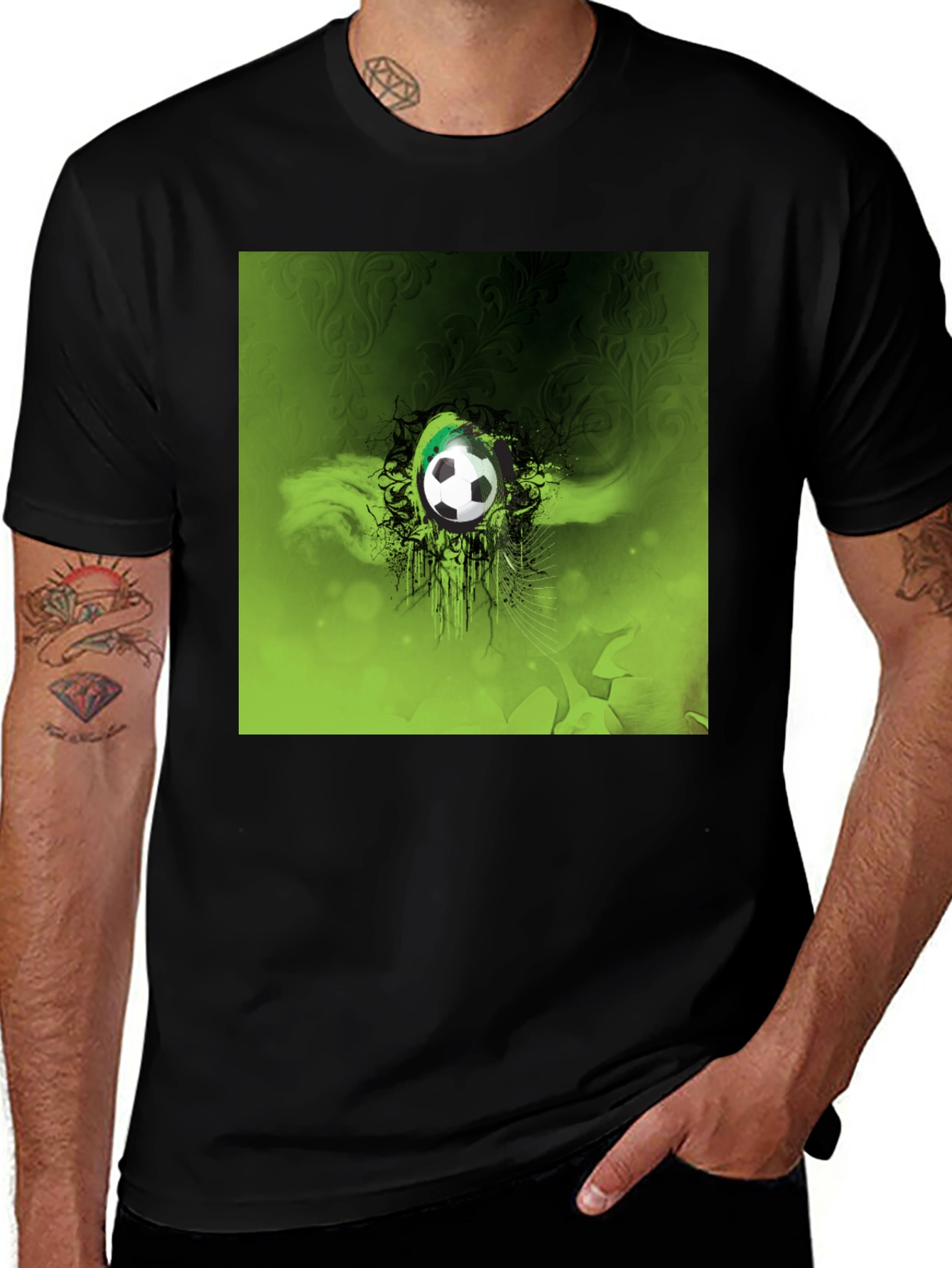 Variant 13 of Green Soccer Ball Graphic Black T-Shirt