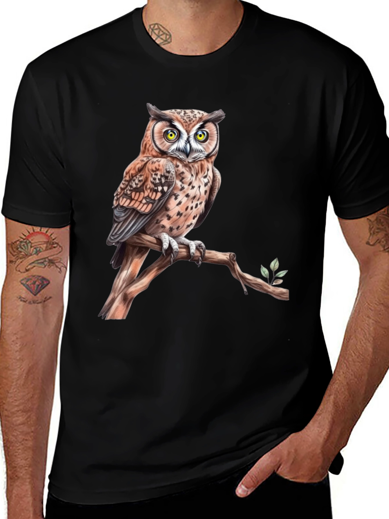 Variant 6 of Owl on Branch Graphic Tee - Black
