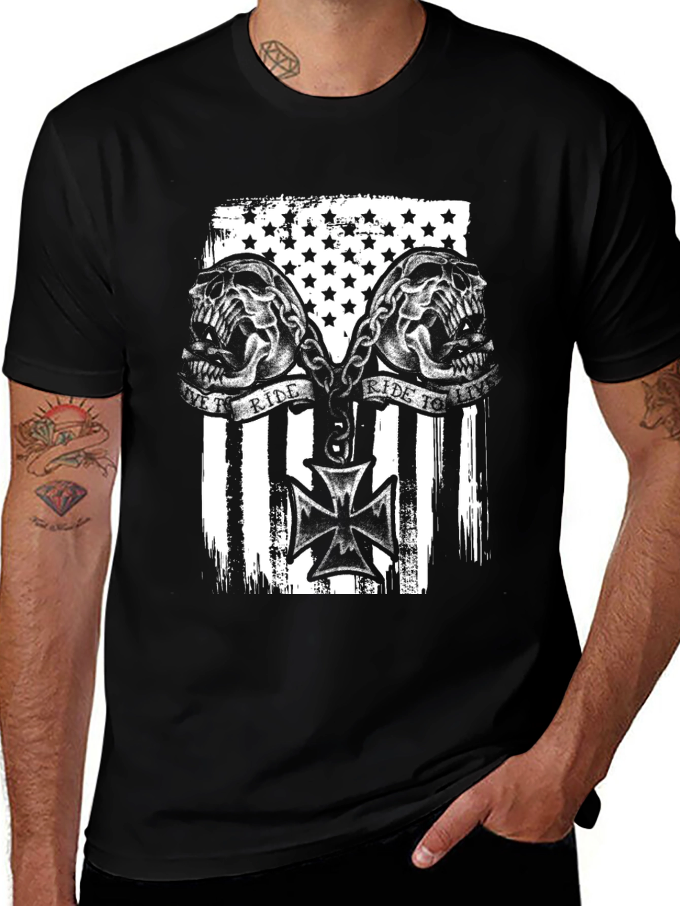 Variant 25 of Skull Rider Flag Graphic T-Shirt