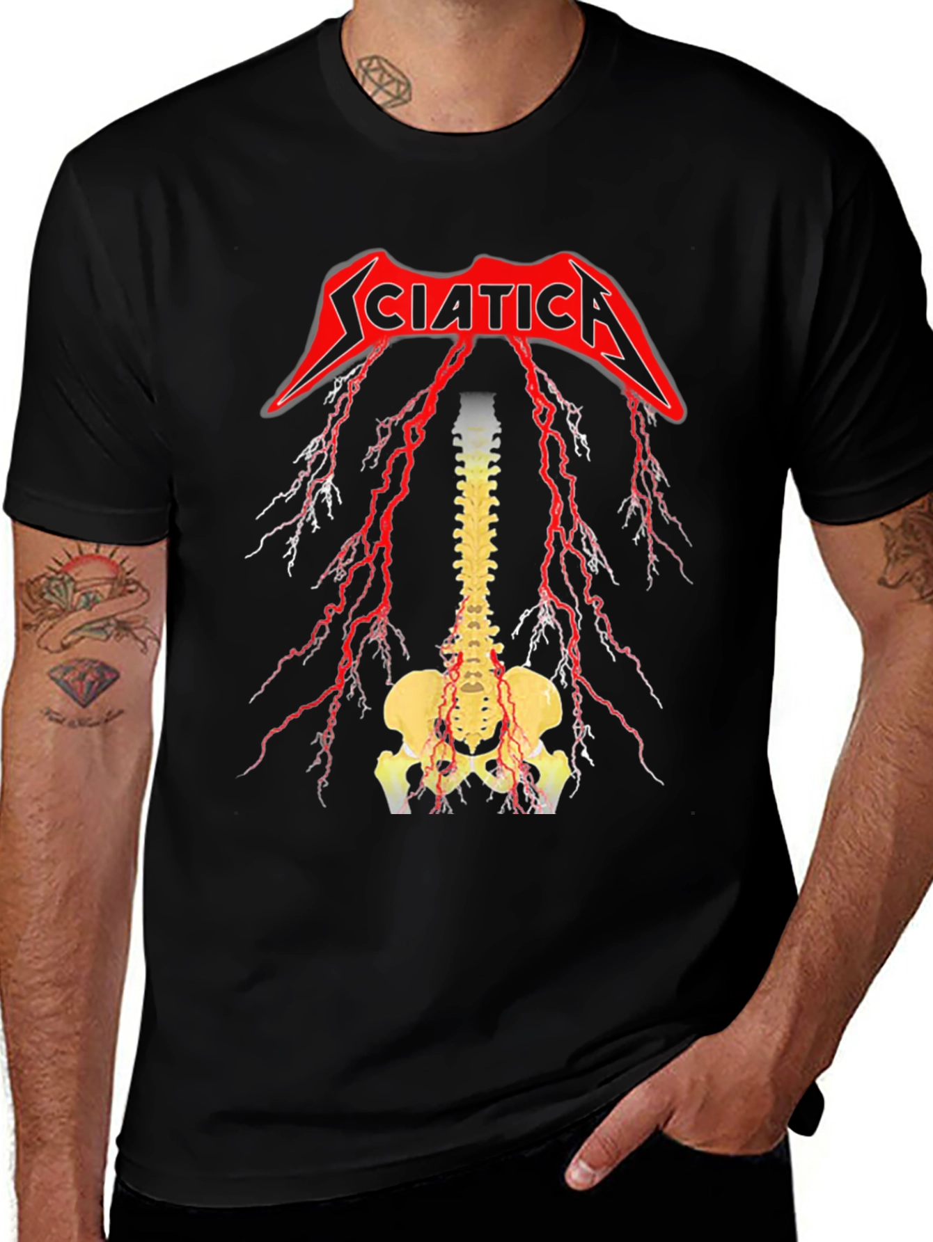 Variant 9 of Sciatica T-Shirt - Spine & Lightning Design