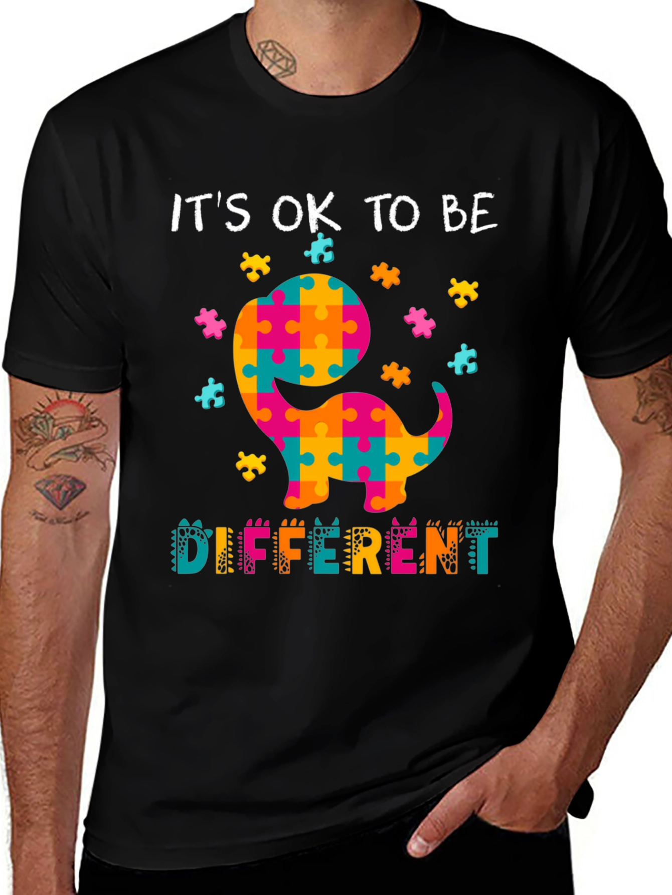 Variant 2 of Autism Awareness Dinosaur T-Shirt - It's OK to Be Different