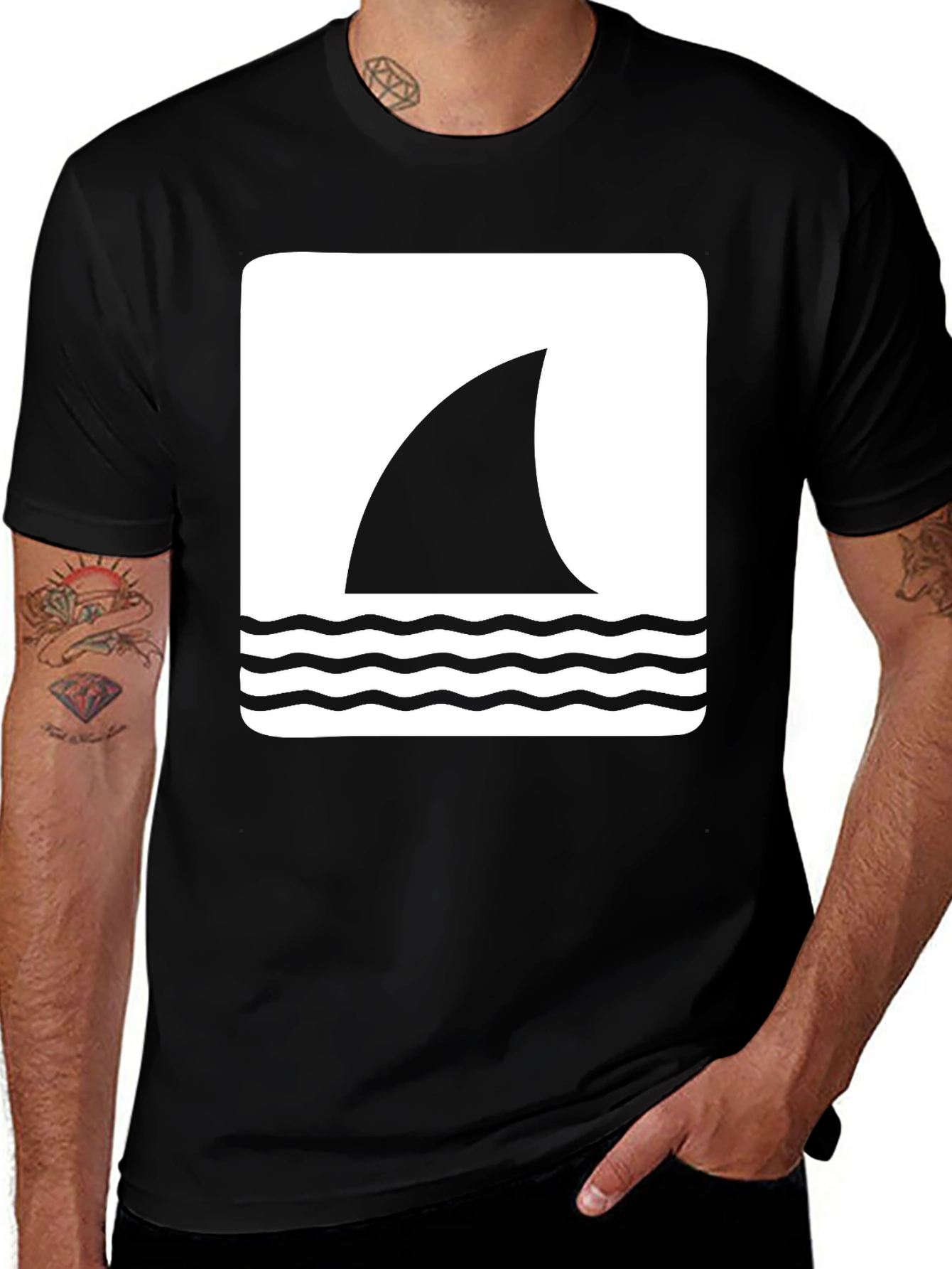 Variant 8 of Shark Fin Graphic Tee - Men's Black T-Shirt