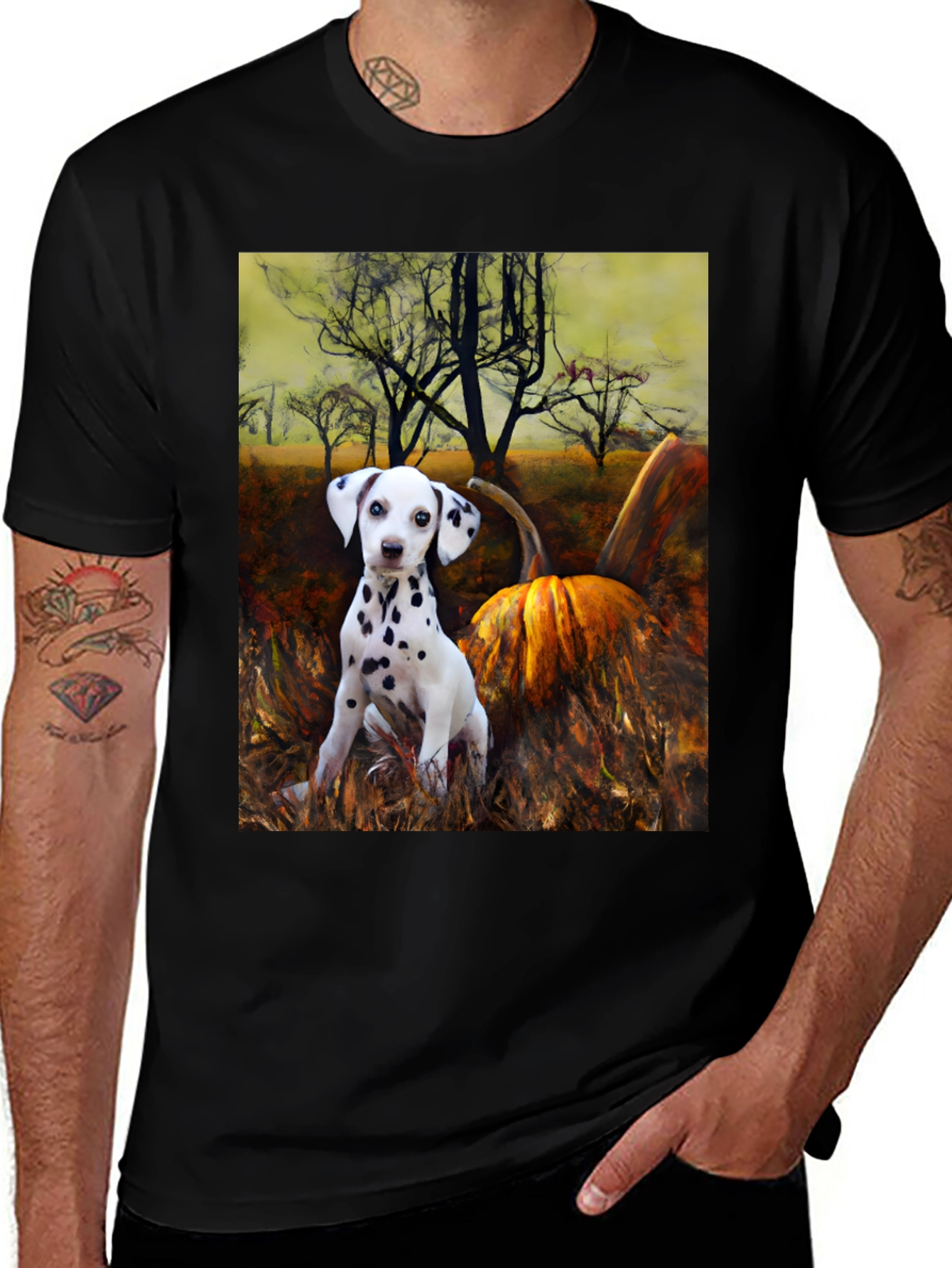 Variant 29 of Dalmatian Puppy & Pumpkin T-Shirt - Autumn Vibes