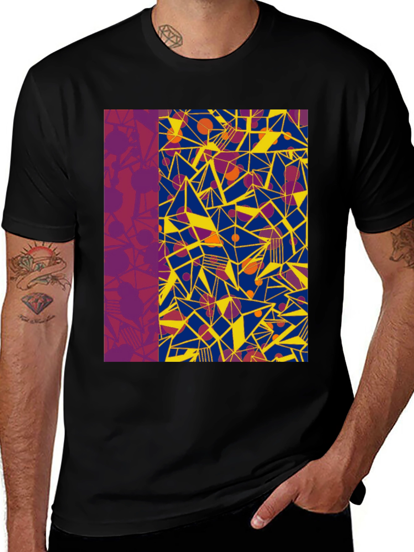 Variant 5 of Abstract Geometric Print Black T-Shirt
