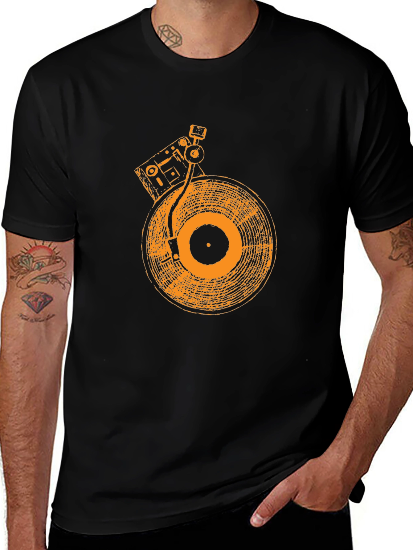 Variant 2 of Retro Turntable Graphic T-Shirt - Black