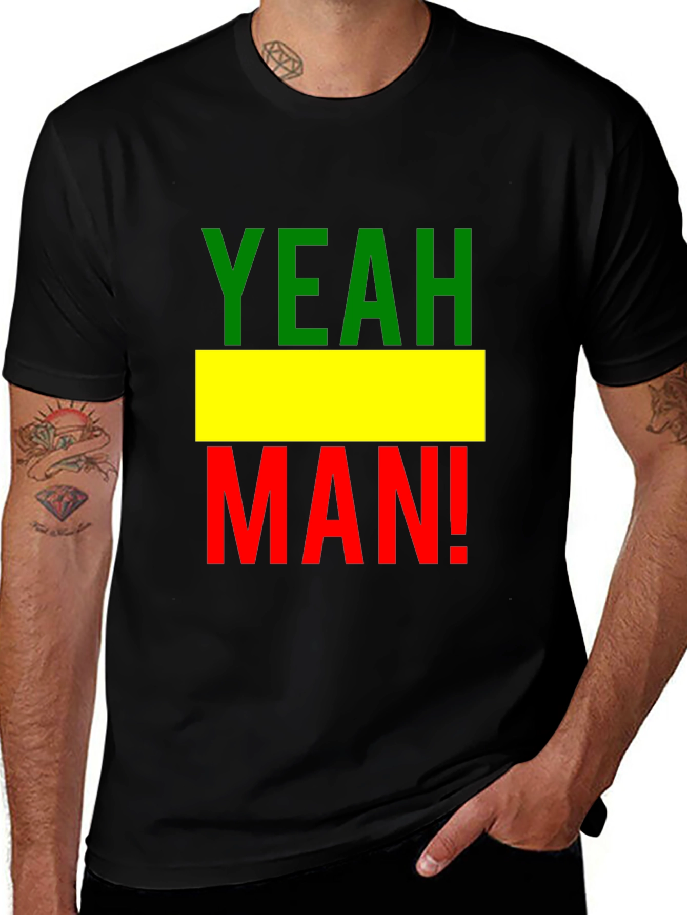 Variant 2 of Yeah Man! Rastafarian T-Shirt - Black