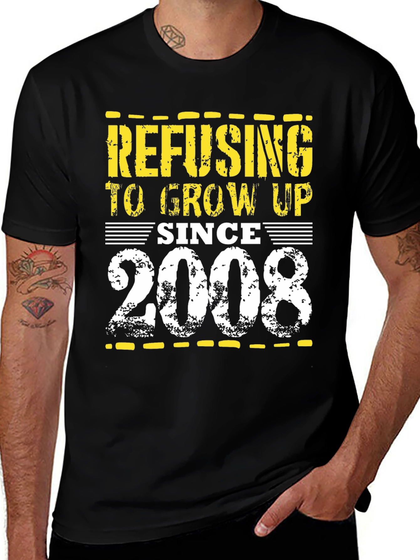 Variant 4 of Refusing to Grow Up Since 2008 Black Graphic T-Shirt