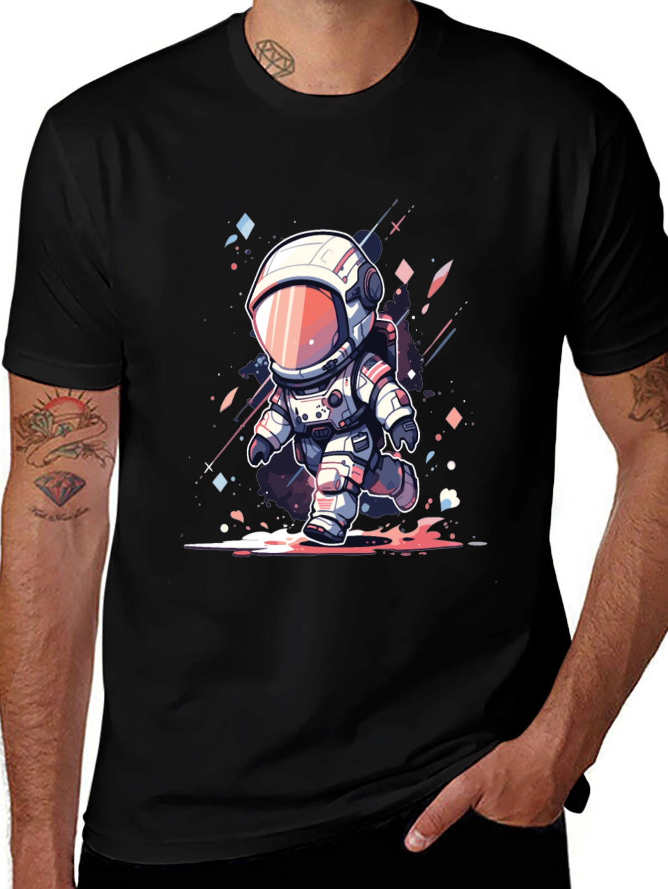 Cartoon Astronaut Black T-Shirt