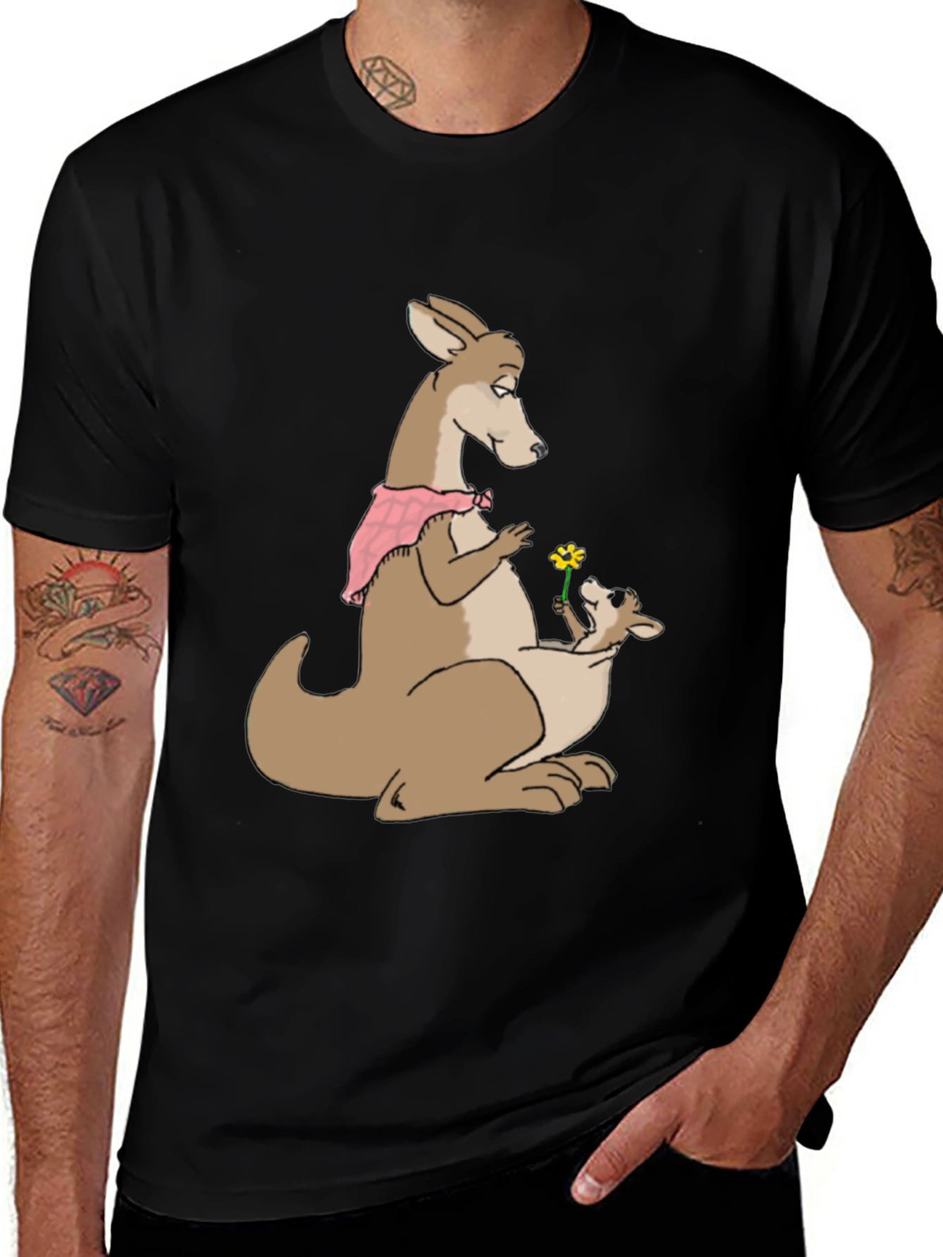 Variant 5 of Kangaroo Mom & Baby T-Shirt - Cute Cartoon Design
