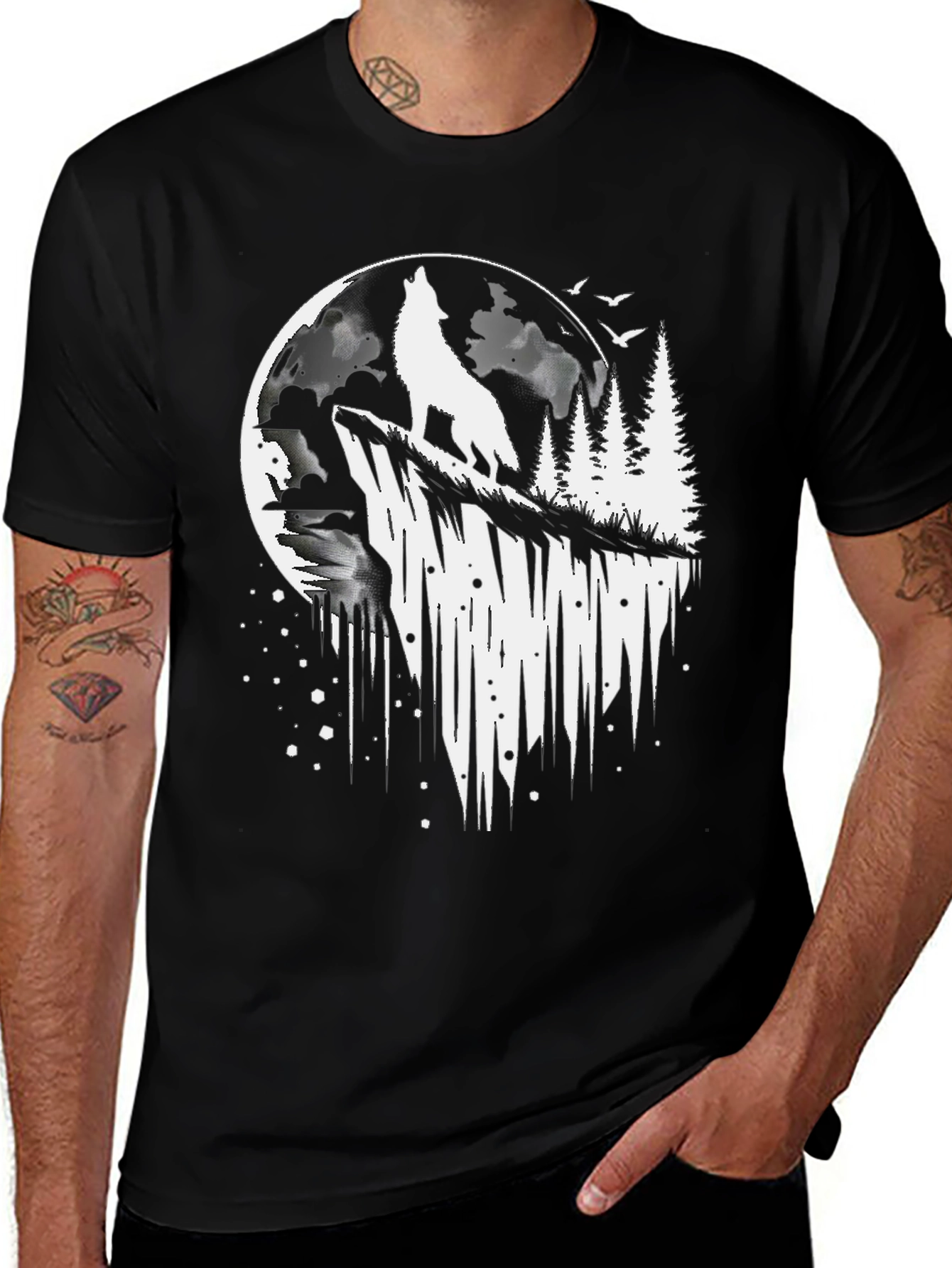 Variant 4 of Wolf Moon Graphic Tee - Black Cotton Blend