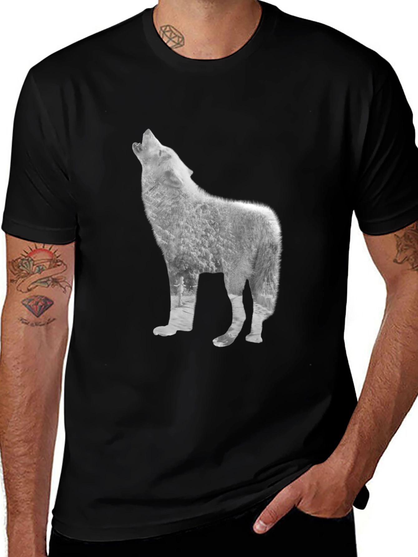 Variant 2 of Wolf Graphic T-Shirt - Black