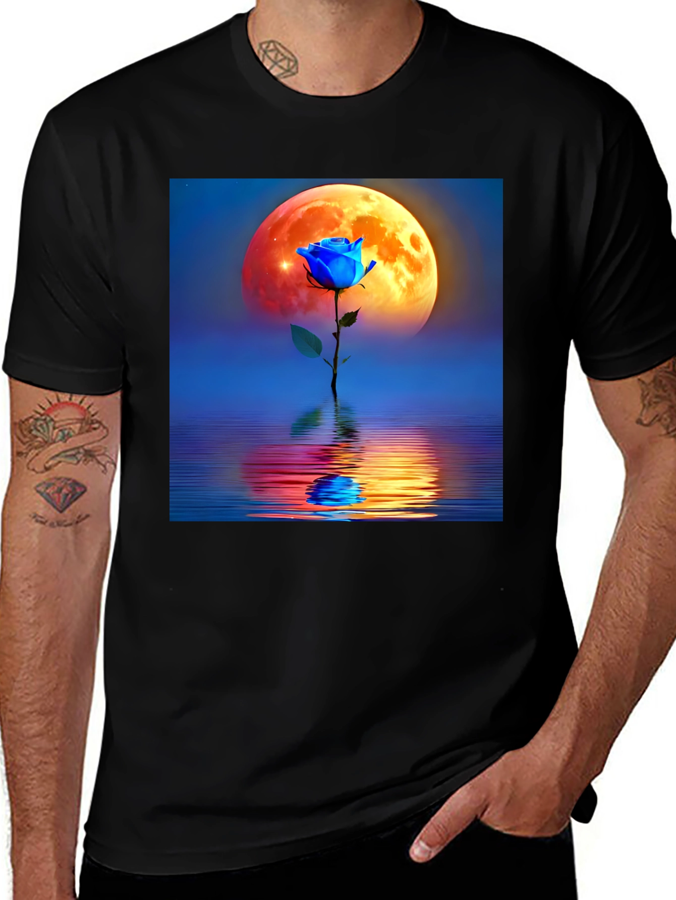 Black Blue Rose Moon Graphic Tee main image