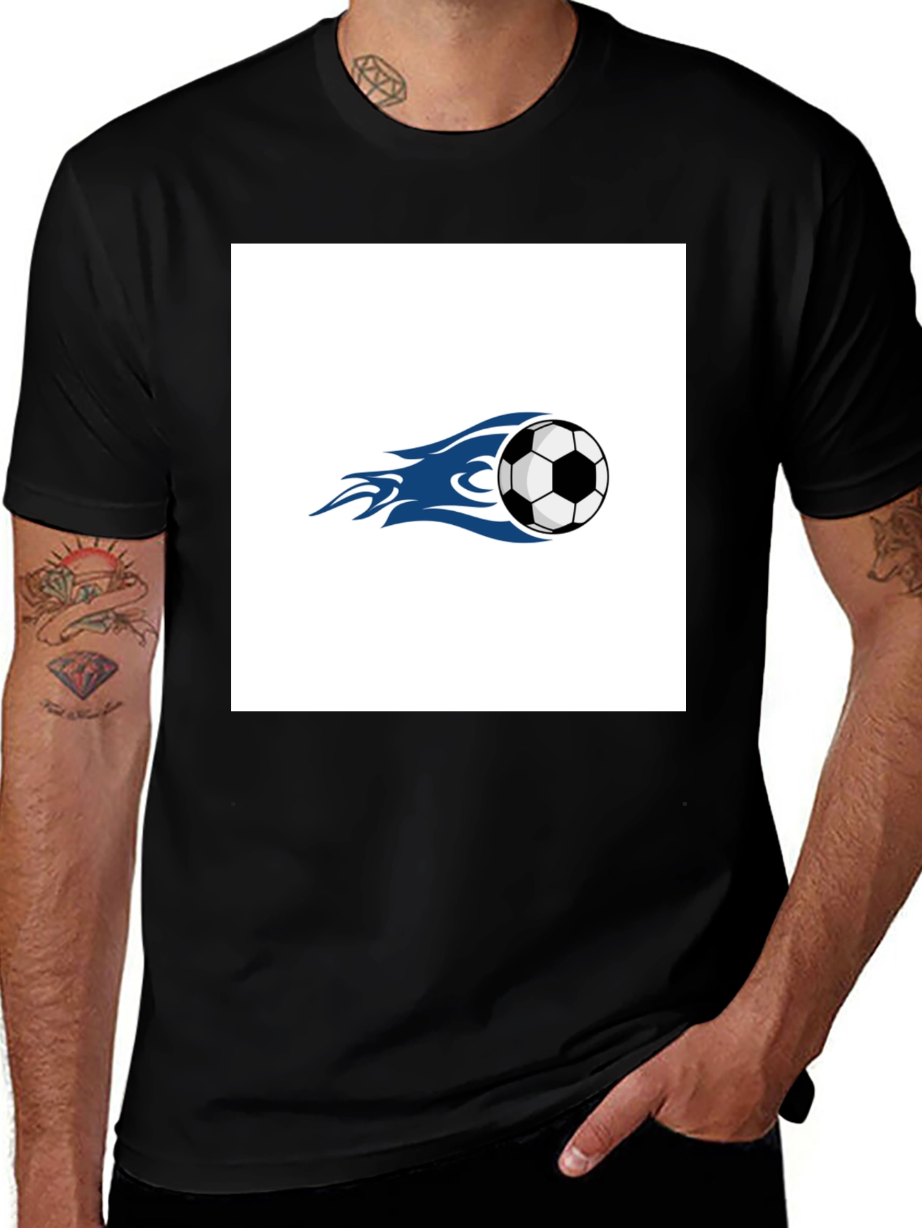 Variant 3 of Men's Black Soccer Ball Flame Graphic Tee