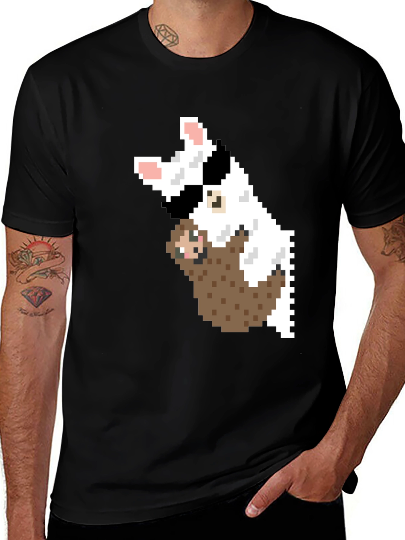 Variant 30 of Pixel Art Sloth & Dog Graphic T-Shirt