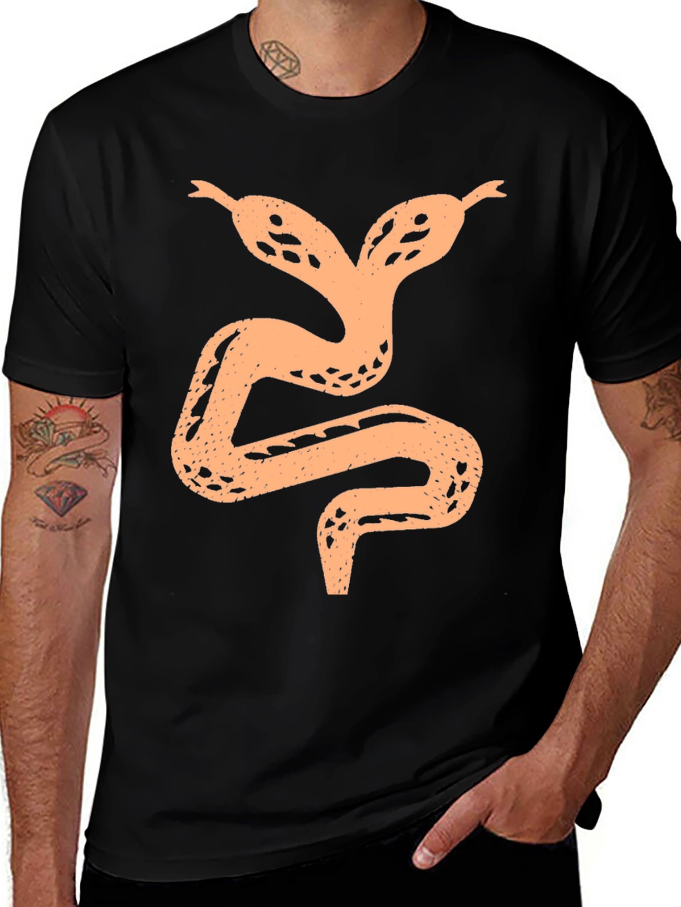 Variant 5 of Two-Headed Snake Graphic Tee - Black Cotton Shirt