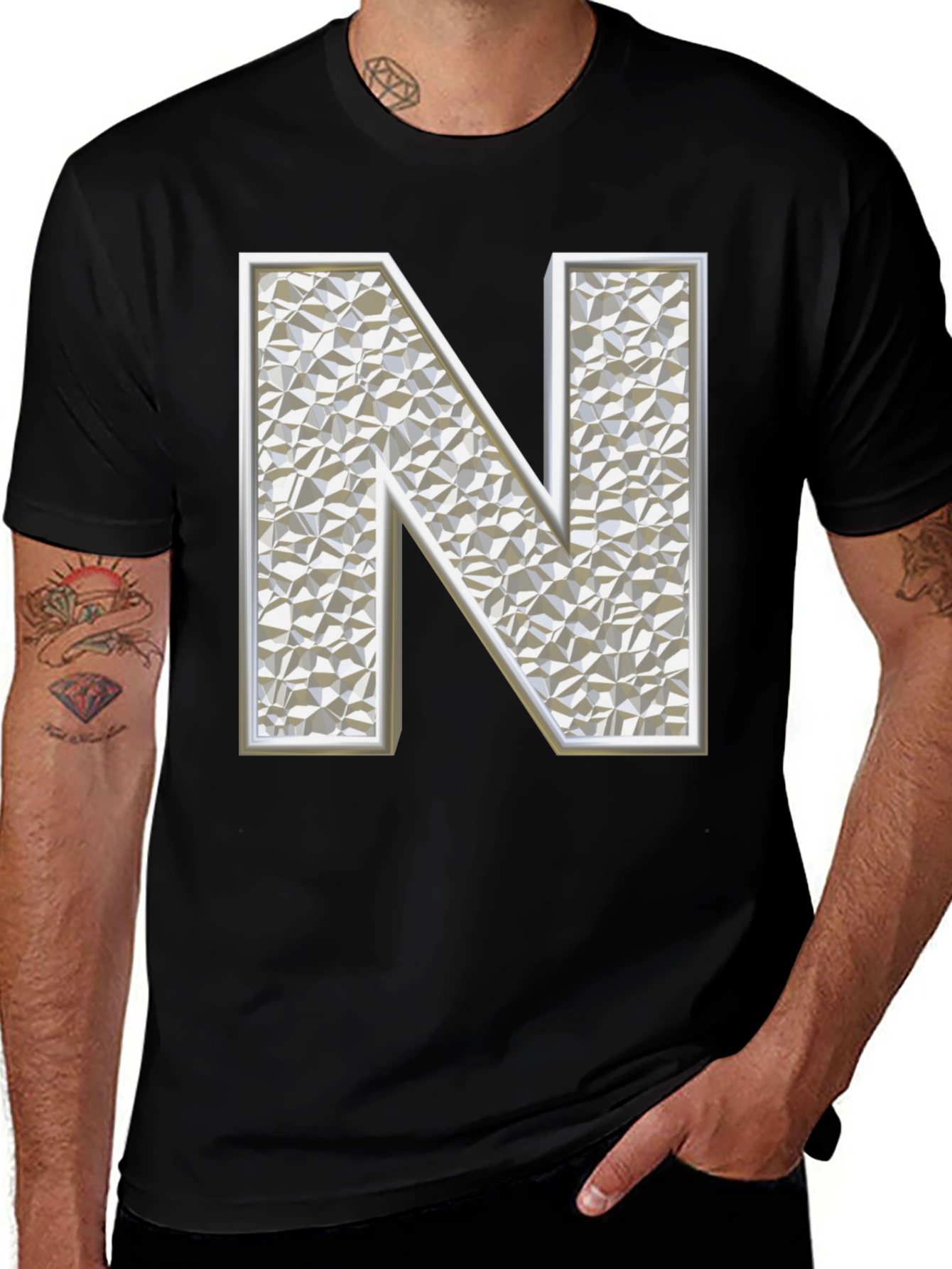 Letter N Graphic Tee - Modern Geometric Design