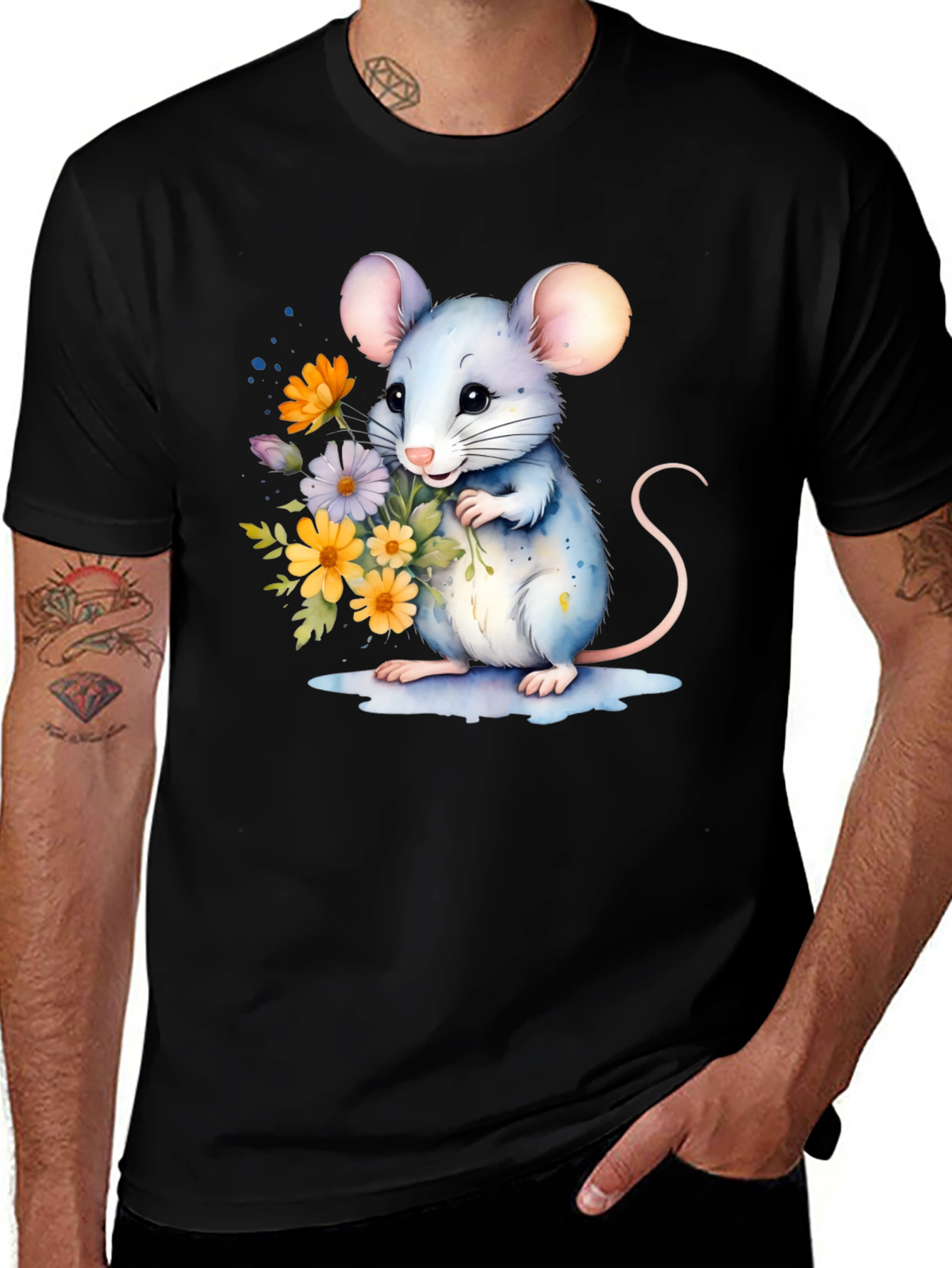 Variant 10 of Cute Mouse With Flowers Graphic T-Shirt