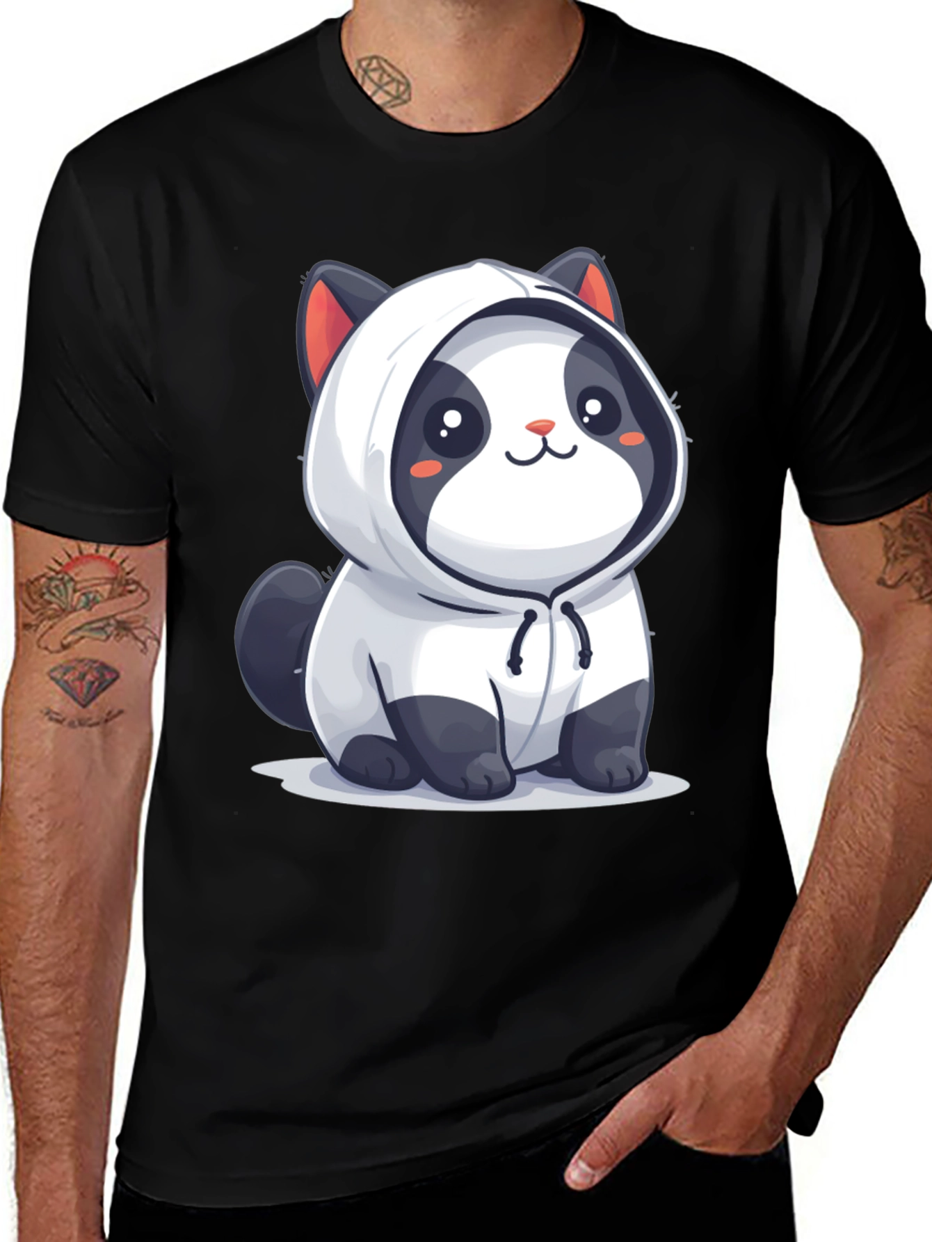Variant 10 of Cute Cartoon Panda Hoodie Black T-Shirt